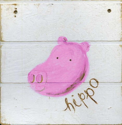 Happy Pink Hippo White Modern Wood Framed Art Print with Double Matting by Butson, Erin