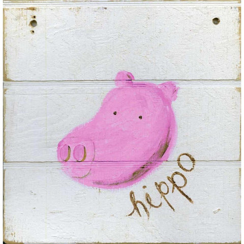 Happy Pink Hippo Black Modern Wood Framed Art Print with Double Matting by Butson, Erin