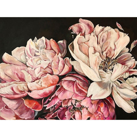 Pink Peonies Black Modern Wood Framed Art Print with Double Matting by Debs, Emma Catherine