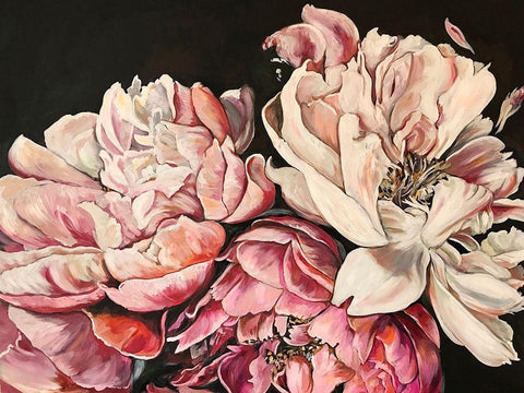 Pink Peonies Black Ornate Wood Framed Art Print with Double Matting by Debs, Emma Catherine