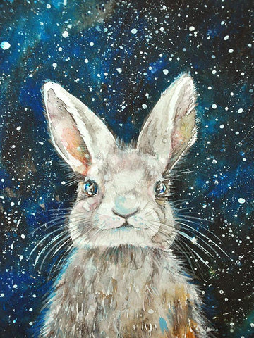 Rabbit White Modern Wood Framed Art Print with Double Matting by Debs, Emma Catherine