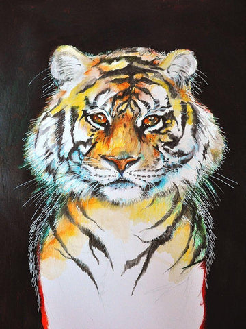 Tiger White Modern Wood Framed Art Print with Double Matting by Debs, Emma Catherine