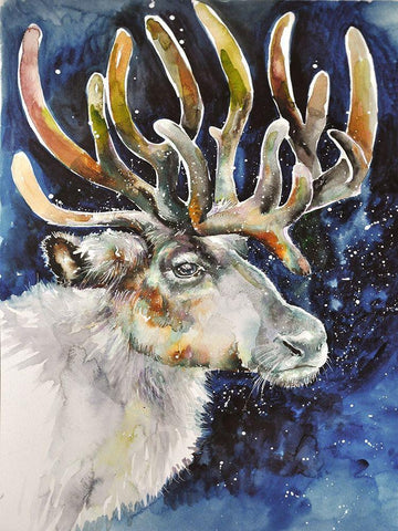 Moose White Modern Wood Framed Art Print with Double Matting by Debs, Emma Catherine
