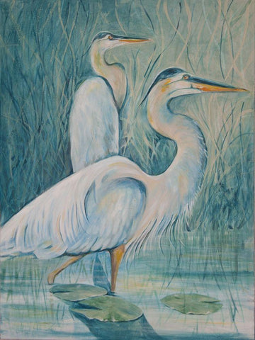 Birds 1 White Modern Wood Framed Art Print with Double Matting by Debs, Emma Catherine