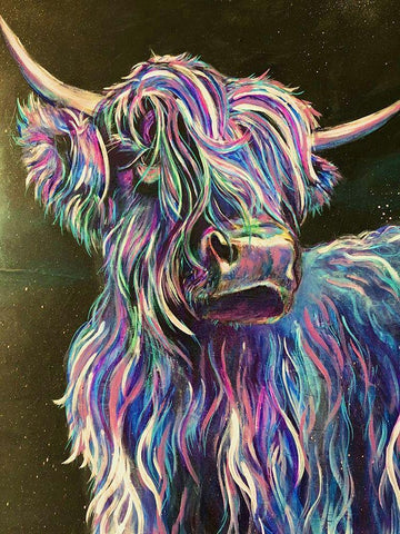 Highland Cow Black Ornate Wood Framed Art Print with Double Matting by Debs, Emma Catherine