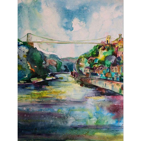 Suspension Bridge Black Modern Wood Framed Art Print with Double Matting by Debs, Emma Catherine