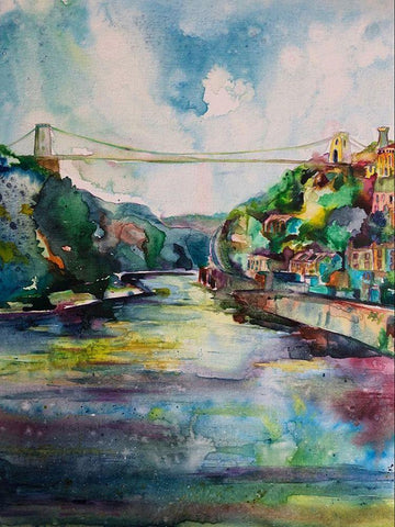 Suspension Bridge White Modern Wood Framed Art Print with Double Matting by Debs, Emma Catherine