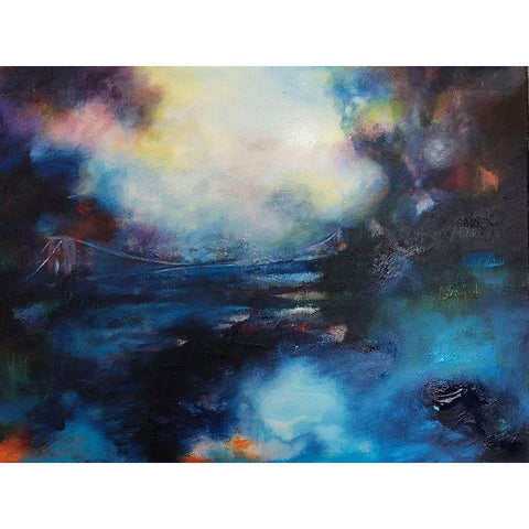 Blue Bridge Black Modern Wood Framed Art Print with Double Matting by Debs, Emma Catherine