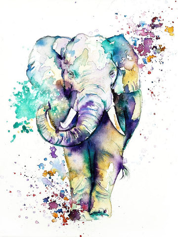 Elephant White Modern Wood Framed Art Print with Double Matting by Debs, Emma Catherine