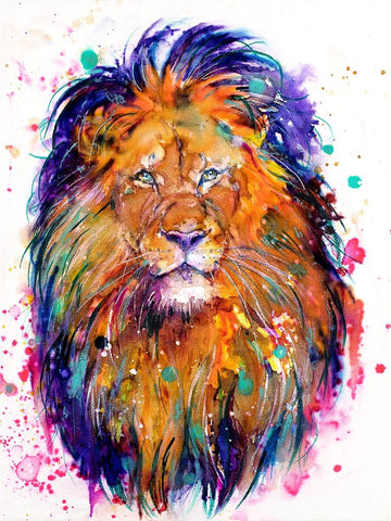 Lion White Modern Wood Framed Art Print with Double Matting by Debs, Emma Catherine