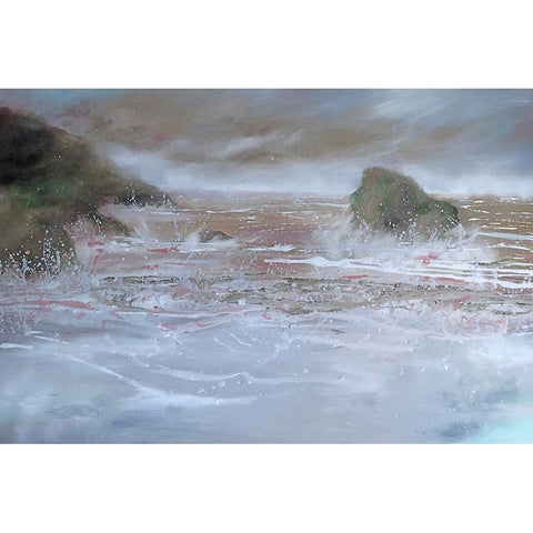Blue Wave Splash White Modern Wood Framed Art Print by Debs, Emma Catherine