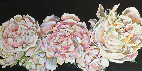 Line of peonies Black Ornate Wood Framed Art Print with Double Matting by Debs, Emma Catherine