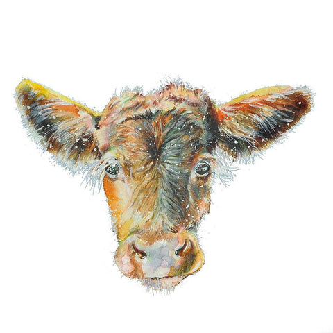Heifer on White Black Ornate Wood Framed Art Print with Double Matting by Debs, Emma Catherine