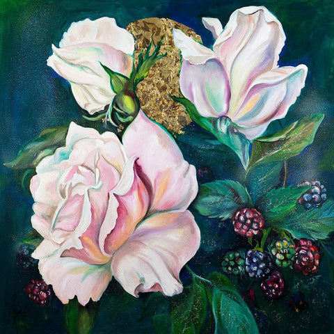 Roses White Modern Wood Framed Art Print with Double Matting by Debs, Emma Catherine