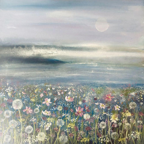 Flowers And Sea 2 Gold Ornate Wood Framed Art Print with Double Matting by Debs, Emma Catherine