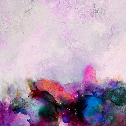 Pink Seas White Modern Wood Framed Art Print with Double Matting by Debs, Emma Catherine