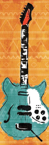 Aztec Guitar White Modern Wood Framed Art Print with Double Matting by Rodriquez Jr, Enrique