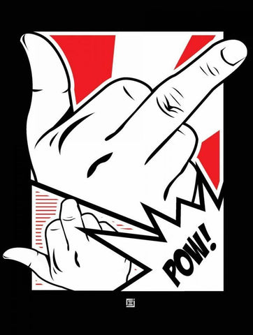 POW! White Modern Wood Framed Art Print with Double Matting by Rodriquez Jr, Enrique