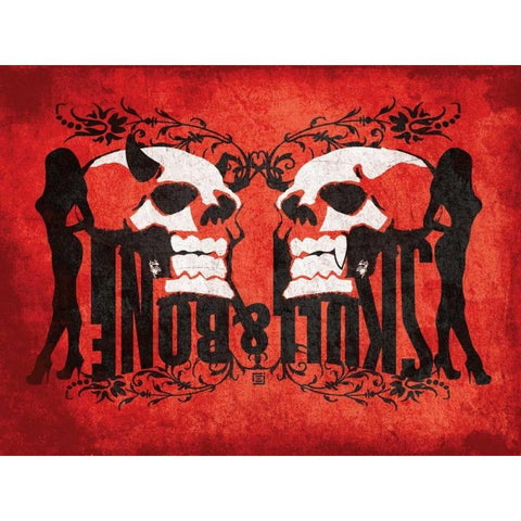 Skull and Bones Black Modern Wood Framed Art Print with Double Matting by Rodriquez Jr, Enrique