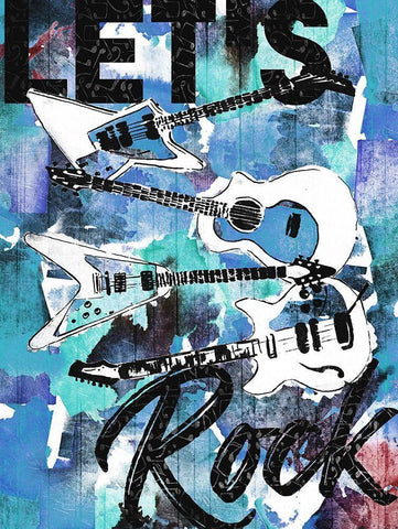 Lets Rock White Modern Wood Framed Art Print with Double Matting by Rodriquez Jr, Enrique