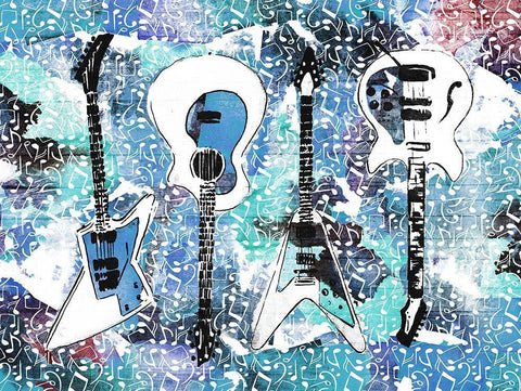 Music Guitars White Modern Wood Framed Art Print with Double Matting by Rodriquez Jr, Enrique