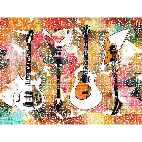 Music Guitars Two White Modern Wood Framed Art Print by Rodriquez Jr, Enrique