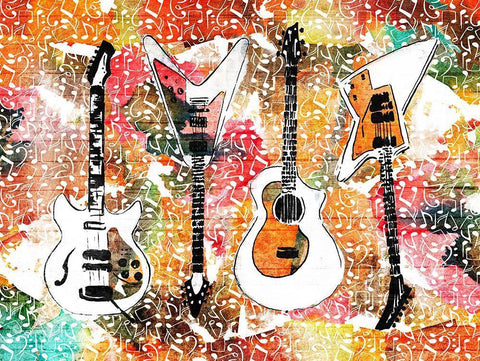 Music Guitars Two Black Ornate Wood Framed Art Print with Double Matting by Rodriquez Jr, Enrique