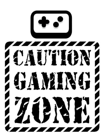 Caution Gaming Zone Black Ornate Wood Framed Art Print with Double Matting by Rodriquez Jr, Enrique