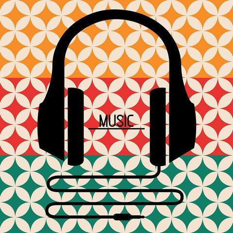 Headphones Music Retro Black Modern Wood Framed Art Print by Rodriquez Jr, Enrique