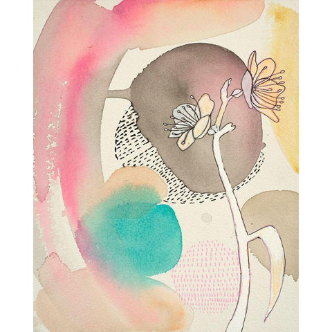 Sketched Flower with Color 1 Black Modern Wood Framed Art Print with Double Matting by Evans-Sills, Faith