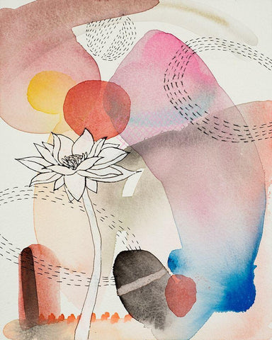 Sketched Flower with Color 2 White Modern Wood Framed Art Print with Double Matting by Evans-Sills, Faith