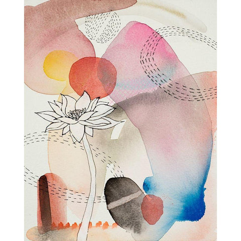 Sketched Flower with Color 2 White Modern Wood Framed Art Print by Evans-Sills, Faith