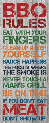 BBQ Rules 3 White Modern Wood Framed Art Print with Double Matting by Gibbons, Lauren