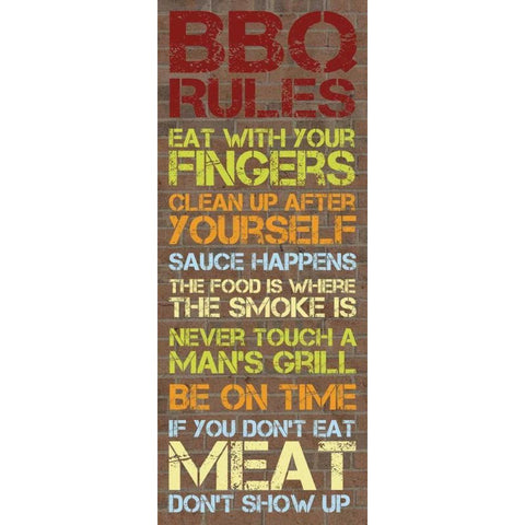 BBQ Rules Brick Black Modern Wood Framed Art Print with Double Matting by Gibbons, Lauren