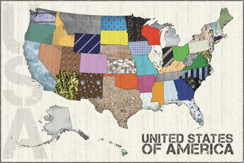 US Map Black Ornate Wood Framed Art Print with Double Matting by Gibbons, Lauren