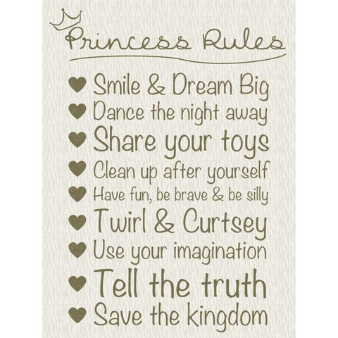 Princess Rules Cream Black Modern Wood Framed Art Print with Double Matting by Gibbons, Lauren