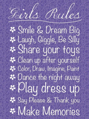 Girls Rules White Modern Wood Framed Art Print with Double Matting by Gibbons, Lauren