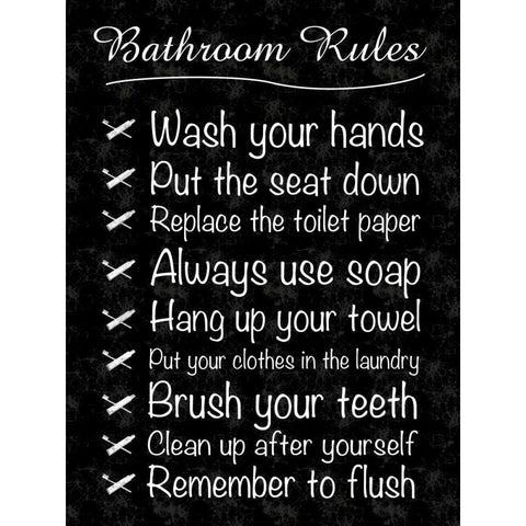 Bathroom Rules Gold Ornate Wood Framed Art Print with Double Matting by Gibbons, Lauren