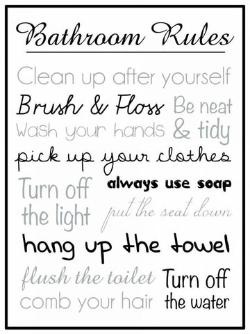 Bath Rules Blk White Modern Wood Framed Art Print with Double Matting by Gibbons, Lauren