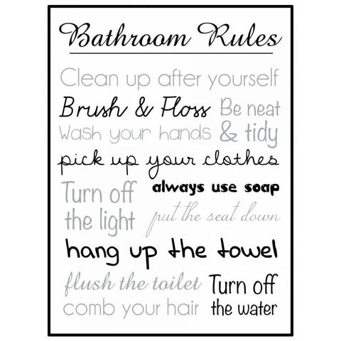 Bath Rules Blk Black Modern Wood Framed Art Print with Double Matting by Gibbons, Lauren