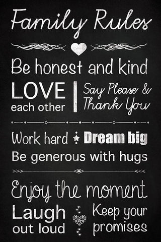 Family Rules Black Ornate Wood Framed Art Print with Double Matting by Gibbons, Lauren