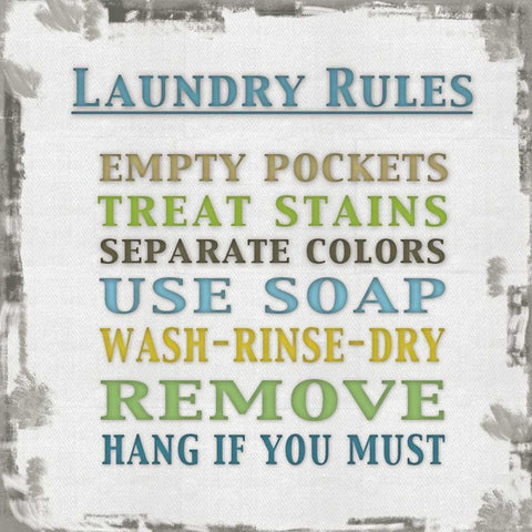Laundry Rules Black Modern Wood Framed Art Print by Gibbons, Lauren
