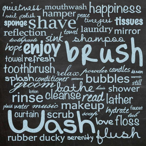 Bathroom Words B1 Black Modern Wood Framed Art Print with Double Matting by Gibbons, Lauren