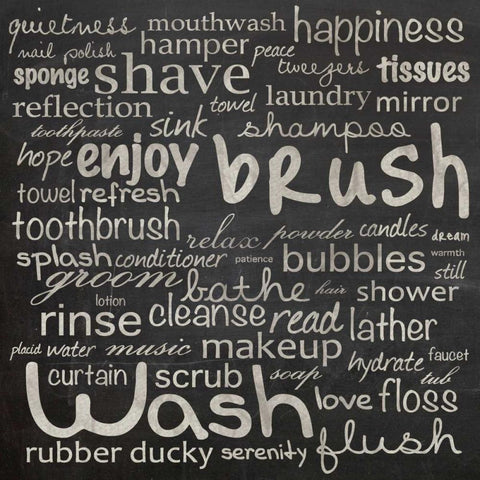 Bathroom Words Black Modern Wood Framed Art Print with Double Matting by Gibbons, Lauren