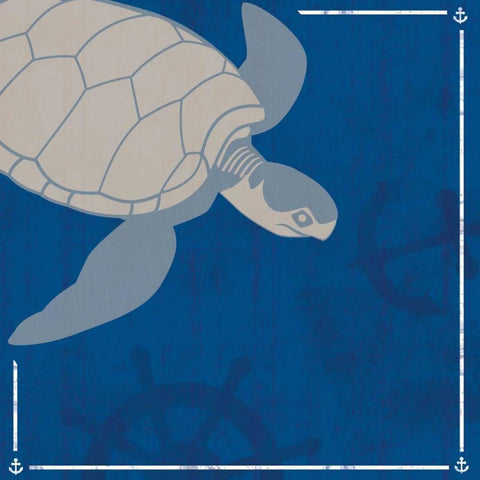 Blue Sea Turtle Black Modern Wood Framed Art Print with Double Matting by Gibbons, Lauren