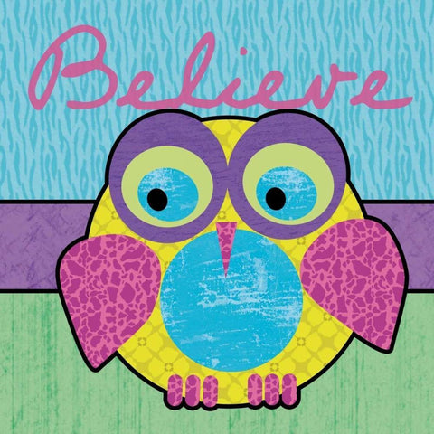 Highlighter Belief Owl White Modern Wood Framed Art Print with Double Matting by Gibbons, Lauren