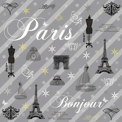 Paris Gray White Modern Wood Framed Art Print by Gibbons, Lauren