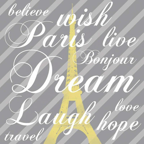 Paris 3 Gray Words White Modern Wood Framed Art Print by Gibbons, Lauren