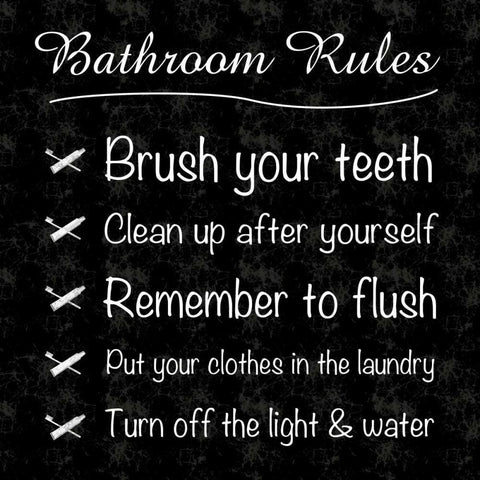 Bathroom Rules Black Ornate Wood Framed Art Print with Double Matting by Gibbons, Lauren