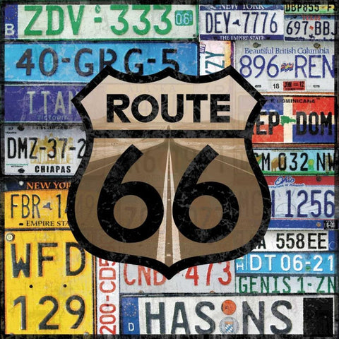 Route 66 Plates Black Modern Wood Framed Art Print with Double Matting by Gibbons, Lauren